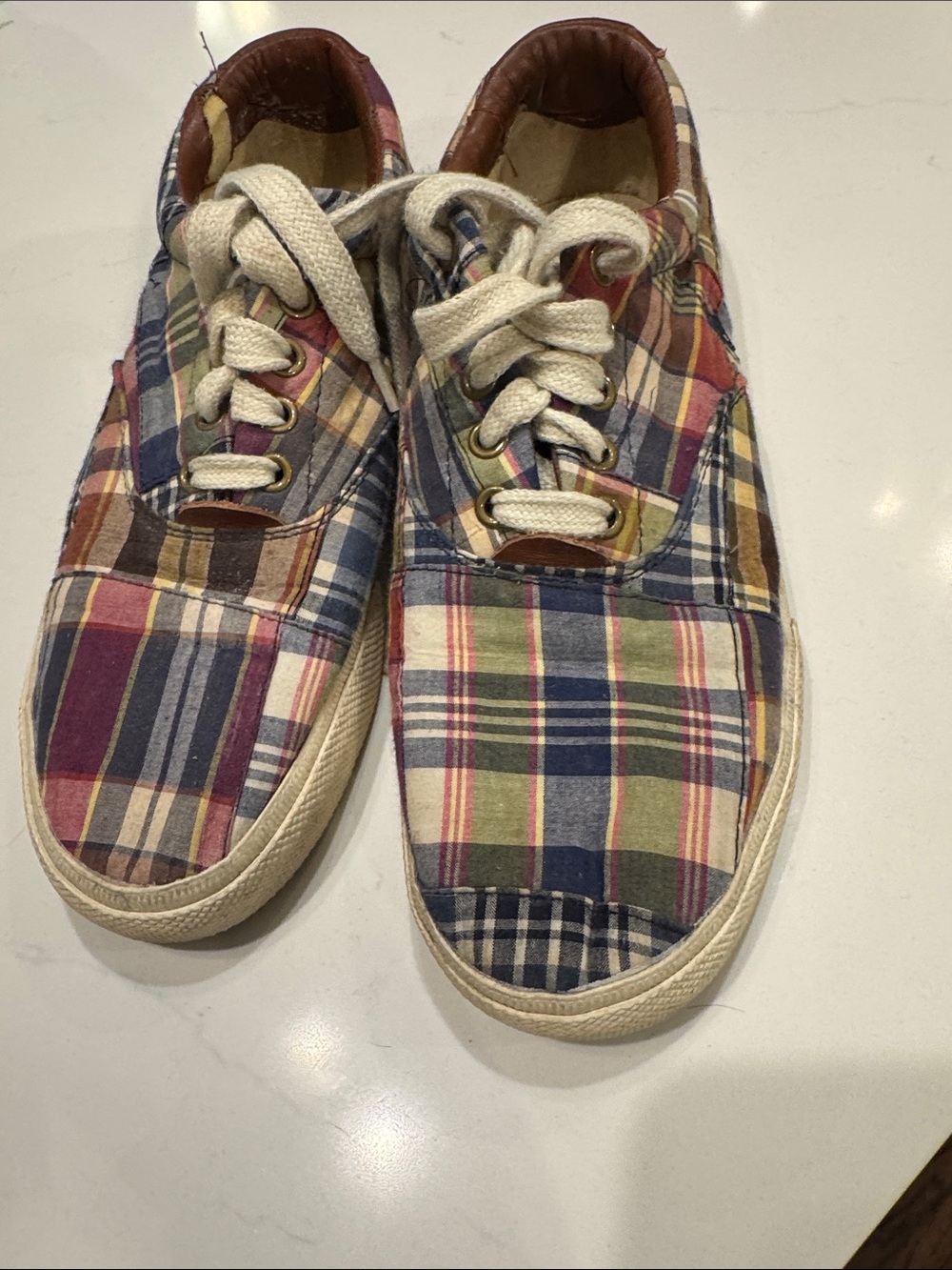 Polo Ralph Lauren Patchwork Madeas Plaid Canvas Lace-Up Sneakers